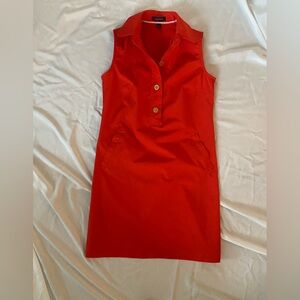 Red/Orange Sleeveless Polo Collar Sheath Dress